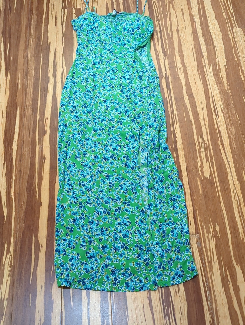Zara Floral Green & Blue Sleeveless Strappy Maxi Dress